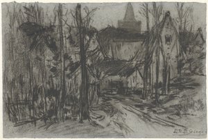 Vista di un villaggio tra gli alberi da Egbert Rubertus Derk Schaap