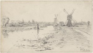 Paesaggio con fiume e due mulini