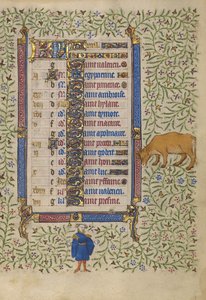 Pagina del calendario di aprile; Raccogliere i fiori; Toro