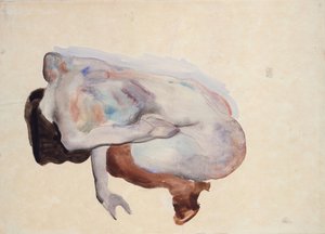 Nudo accovacciato con scarpe e calze nere, vista posteriore da Egon Schiele