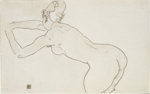 Nudo Femminile in Ginocchio e Piegato in Avanti a Sinistra