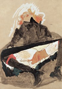 Ragazza in abito nero con le gambe divaricate, 1910 da Egon Schiele