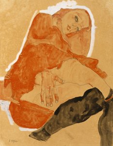 Ragazza in veste rossa e calze nere da Egon Schiele