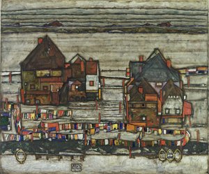 Case con fili per il bucato, 1914 da Egon Schiele