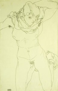 Nudo inginocchiato di fronte; Kniender Akt von Vorn, 1914 da Egon Schiele