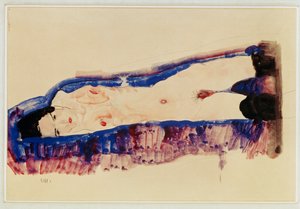 Nudo reclinato con calze nere ... (acquerello e matita) da Egon Schiele