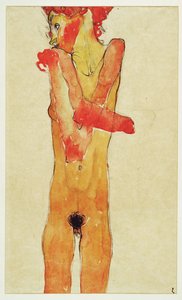 Maedchenakt mit verschraenkten Armen (ragazza nuda con ... (acquerello e carboncino)) da Egon Schiele