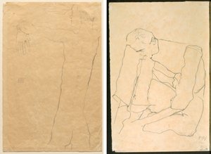 Uomo nudo con le braccia alzate (recto) Uomo seduto (verso) da Egon Schiele