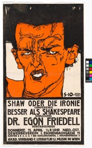 Plakat "Shaw oder die Ironie" - Vortrag Egon Friedell da Egon Schiele