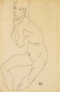 Nudo femminile seduto con mano sul mento da Egon Schiele