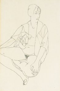 Nudo femminile seduto con camicetta aperta, 1913 da Egon Schiele