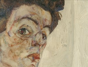Autoritratto con frutti di lanterna ... (olio e acquerello su tela) da Egon Schiele