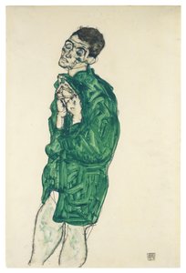 Autoritratto in camicia verde con occhi chiusi, 1914