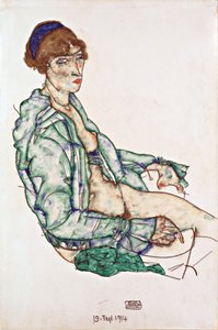 Seminudo seduto con fascia blu nei capelli da Egon Schiele