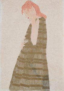 Donna in piedi in un vestito dorato da Egon Schiele