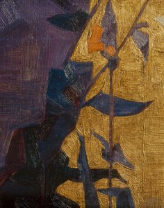 Fiore stilizzato su sfondo decorativo ... (bronzo) da Egon Schiele