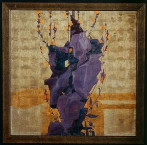 Fiore stilizzato su sfondo decorativo ... (bronzo) da Egon Schiele