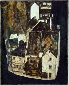 Tote Stadt III (Stadt am blauen Fluss III) [Città morta Iii (Città sul fiume azzurro III)], ... (olio e gouache su tavola) da Egon Schiele