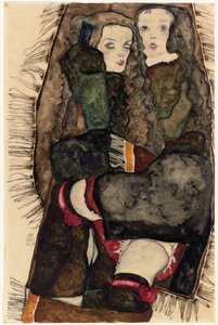 Due ragazze su una coperta con frange; Zwei Mädchen auf einer Fransendecke, 1911 da Egon Schiele