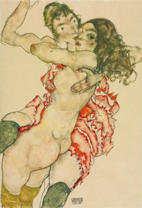 Due donne che si abbracciano da Egon Schiele