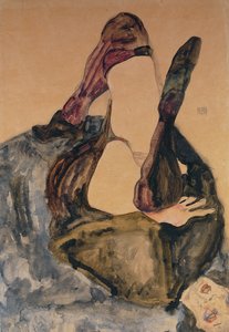 Donna con gamba alzata e calze viola da Egon Schiele