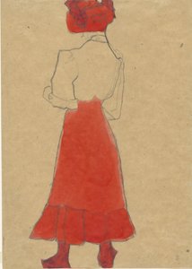 Donna con gonna rossa, c. 1909 da Egon Schiele