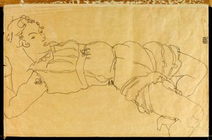 Giovane donna sdraiata sulla schiena, 1915 da Egon Schiele
