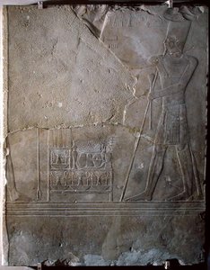 Rilievo raffigurante Mentuhotep III (c.2004-c.1992 a.C.) che dedica offerte, Medio Regno, c.1982-1970 a.C. da Egyptian 11th Dynasty