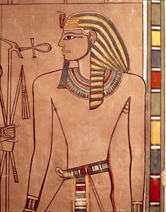 Amenhotep II con un ankh sollevato alle sue labbra, dalla camera del sarcofago della sua tomba, Nuovo Regno