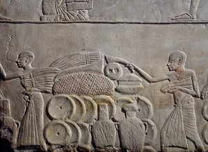 Disposizione del cibo nei magazzini, rilievo in pietra calcarea, dalla Tomba Memphite di Horemheb a Saqqara, Civiltà Egizia, Nuovo Regno, Dinastia XVIII da Egyptian 18th Dynasty