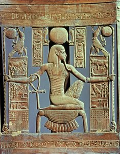 Schienale di una sedia dalla tomba di Tutankhamon (c.1370-52 a.C.) raffigurante lo spirito di milioni di anni, Nuovo Regno