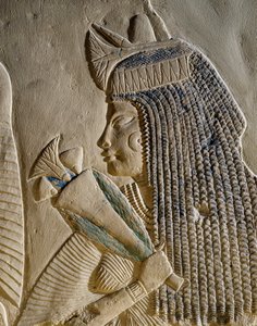 Dejat, dettaglio del bassorilievo dipinto che raffigura Imenmes e Dejat, genitori del Generale Imeneminet, dalla tomba a Menfi, Civiltà Egizia, Nuovo Regno, XVIII dinastia da Egyptian 18th Dynasty