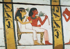 Dettaglio della decorazione di un sarcofago della Signora di Madja, Nuovo Regno da Egyptian 18th Dynasty
