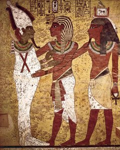 Antichità egizia: il faraone Tutankhamon di fronte al dio Osiride