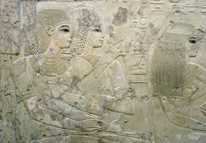 Antichità egizia: bassorilievo che rappresenta gli ospiti di un banchetto funebre - Tomba del visir Ramose (XVIII dinastia) - Luxor, Tebe, Tomba dei Nobili, Egitto - Civiltà egizia: bassorilievo che raffigura gli ospiti di un banchetto funebre, dalla tomba