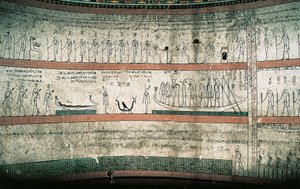 Affreschi raffiguranti il Libro di Amduat, Il viaggio della barca solare, sulla parete ovest della camera funeraria da Egyptian 18th Dynasty