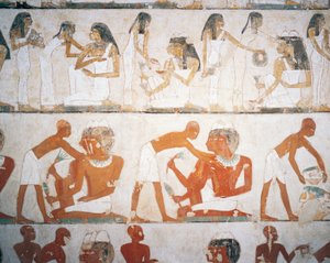 Festa funeraria, uomini e donne che indossano gioielli, affresco, Tomba di Rekhmire (TT100), Sheikh Abd el-Qurna, Tebe (Patrimonio dell