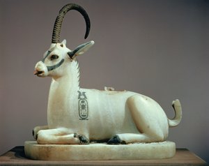 Coperchio di un vaso per unguenti a forma di stambecco, dalla tomba di Tutankhamon (c.1370-52 a.C.) Nuovo Regno