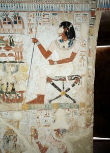 Menna che sovrintende i suoi lavoratori nei campi, (dettaglio), affreschi nel vestibolo della Tomba di Menna, Necropoli di Sheikh Abd el Qurnah, Luxor, Tebe (Lista del Patrimonio Mondiale dell