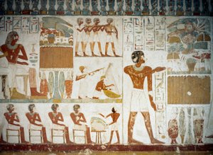 Musicisti, dettaglio degli affreschi nella Tomba di Userhat, Necropoli di Sheikh Abd el Qurnah, Luxor, Tebe (Patrimonio Mondiale dell