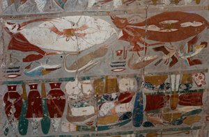 Bassorilievo dipinto, Tempio funerario della regina Hatshepsut, Djeser-Djeseru (Santo dei Santi), Deir el-Bahri, Luxor, Tebe (Lista del Patrimonio Mondiale UNESCO) da Egyptian 18th Dynasty