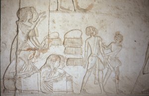 Rilievo raffigurante scribi al lavoro, dalla Tomba di Horemheb (c.1323-1295 a.C.) Nuovo Regno