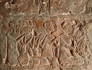Cantanti e suonatori di arpa, rilievo da Egyptian 18th Dynasty