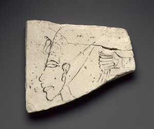 Schizzi della testa e della mano di Akhenaton, dal Grande Palazzo di Tell el-Amarna