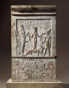 Siria, Kadesh, Stele offerta da Huy, artigiano della Valle dei Re: donatore che adora la Dea Kadesh e il Dio Rechep da Egyptian 18th Dynasty