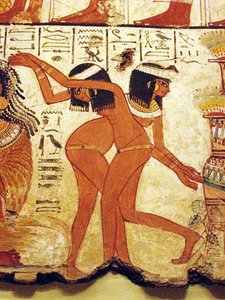 Murale del tempio di due ragazze che danzano, Egitto da Egyptian 18th Dynasty