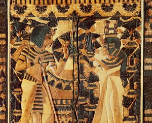 Pannello superiore di un cofano, dalla Tomba di Tutankhamon, Nuovo Regno (legno, bronzo, avorio e smalto colorato)
