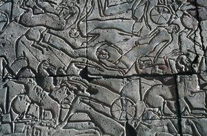 Bassorilievo con scena di battaglia, Ramesseum, Tempio funerario di Ramesse II, Luxor, Tebe (Patrimonio dell