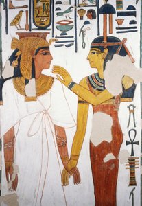 Nefertari incontra la dea Iside, affresco, facciata nord del quarto pilastro, camera sepolcrale, Tomba di Nefertari (QV66), Valle delle Regine, Tebe (Patrimonio Mondiale dell