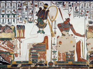 Osiride e Atun, dettaglio degli affreschi nella seconda camera della Tomba di Nefertari, Valle delle Regine, Luxor, Tebe (Patrimonio Mondiale dell